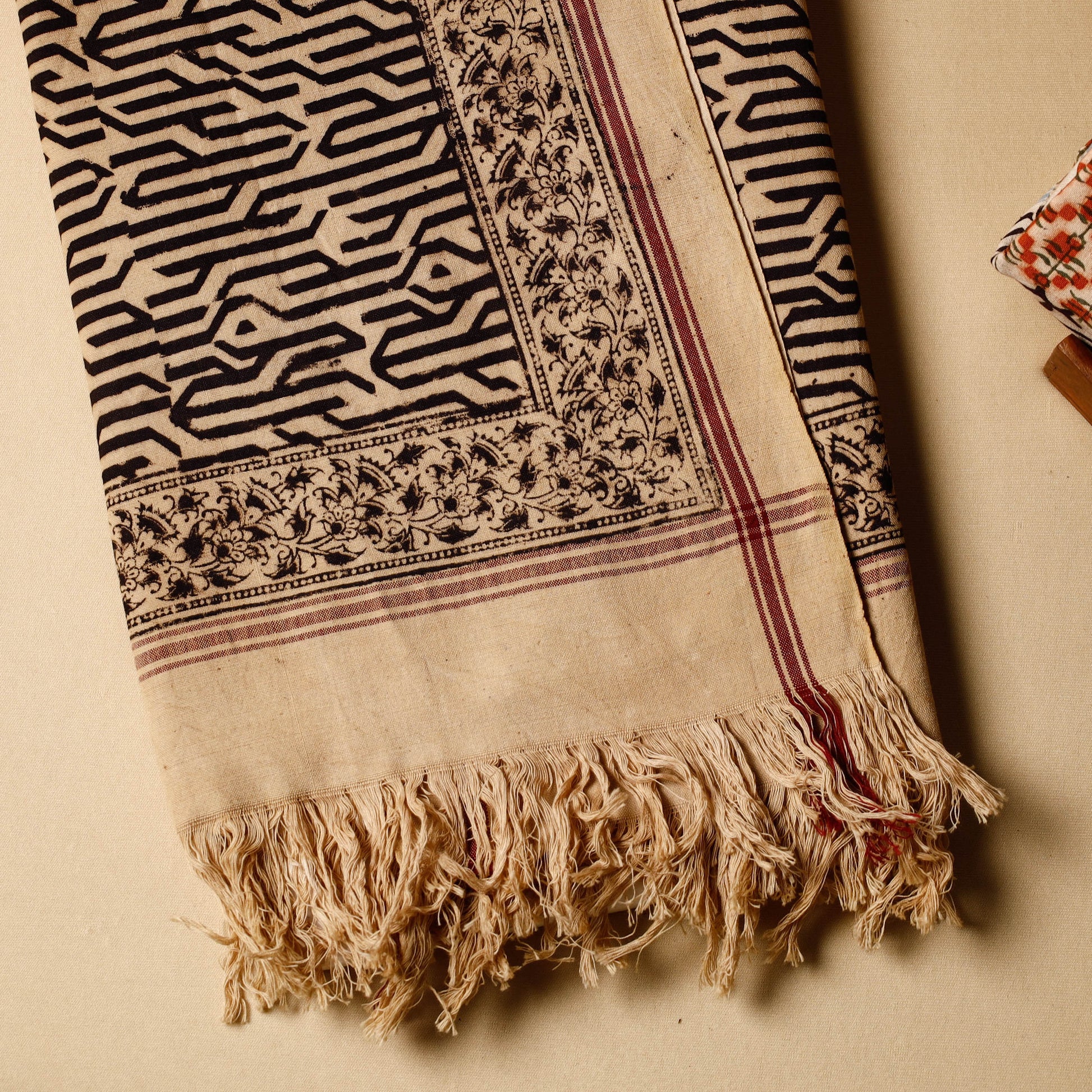 Black - Pedana Kalamkari Block Printed Handloom Cotton Towel