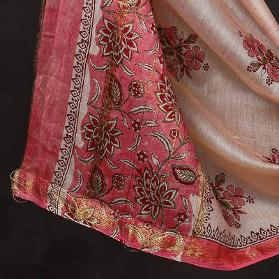 3pc Sanganeri Block Printed Maheshwari Silk Suit Material Set