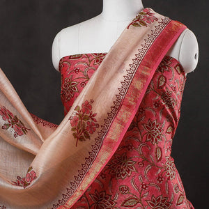 3pc Sanganeri Block Printed Maheshwari Silk Suit Material Set
