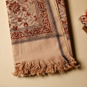 Beige - Pedana Kalamkari Block Printed Handloom Cotton Towel
