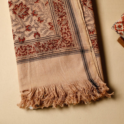 Beige - Pedana Kalamkari Block Printed Handloom Cotton Towel