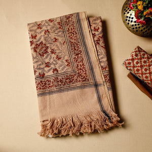 Beige - Pedana Kalamkari Block Printed Handloom Cotton Towel
