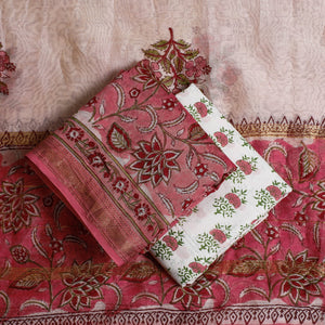 3pc Sanganeri Block Printed Maheshwari Silk Suit Material Set