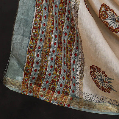 3pc Sanganeri Block Printed Maheshwari Silk Suit Material Set