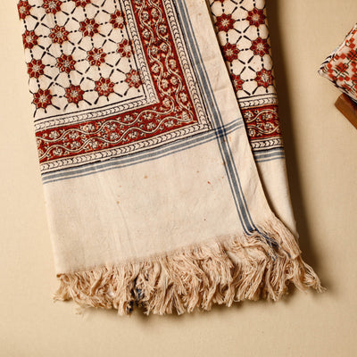 Beige - Pedana Kalamkari Block Printed Handloom Cotton Towel