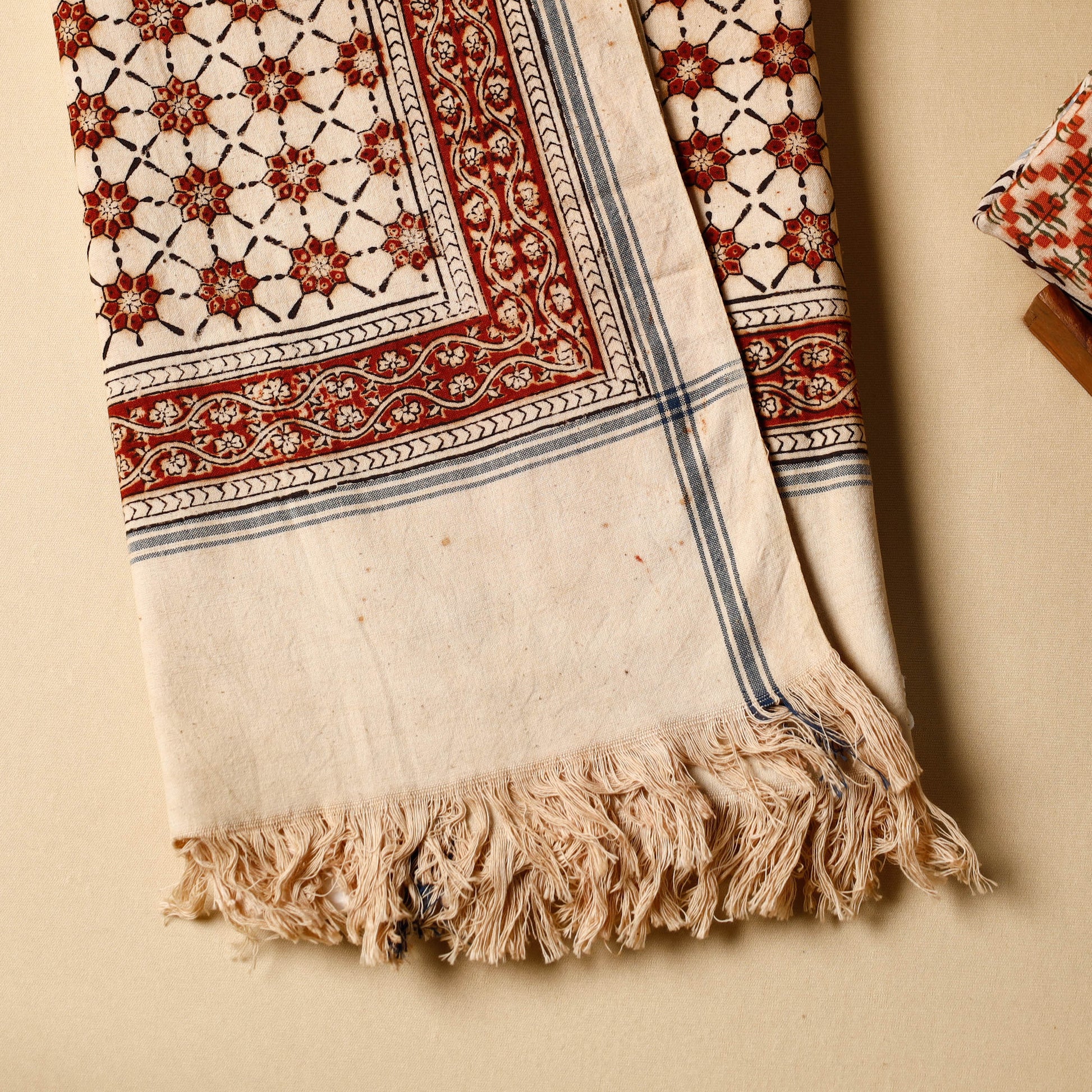 Beige - Pedana Kalamkari Block Printed Handloom Cotton Towel
