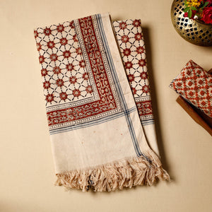 Beige - Pedana Kalamkari Block Printed Handloom Cotton Towel
