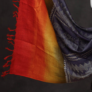 Black - 2pc Block Printed Tussar Silk Handloom Suit Material Set