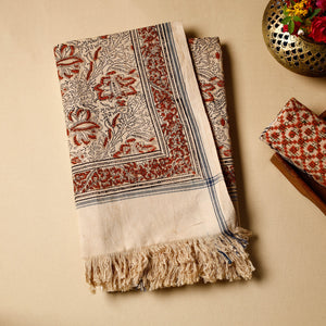 Beige - Pedana Kalamkari Block Printed Handloom Cotton Towel