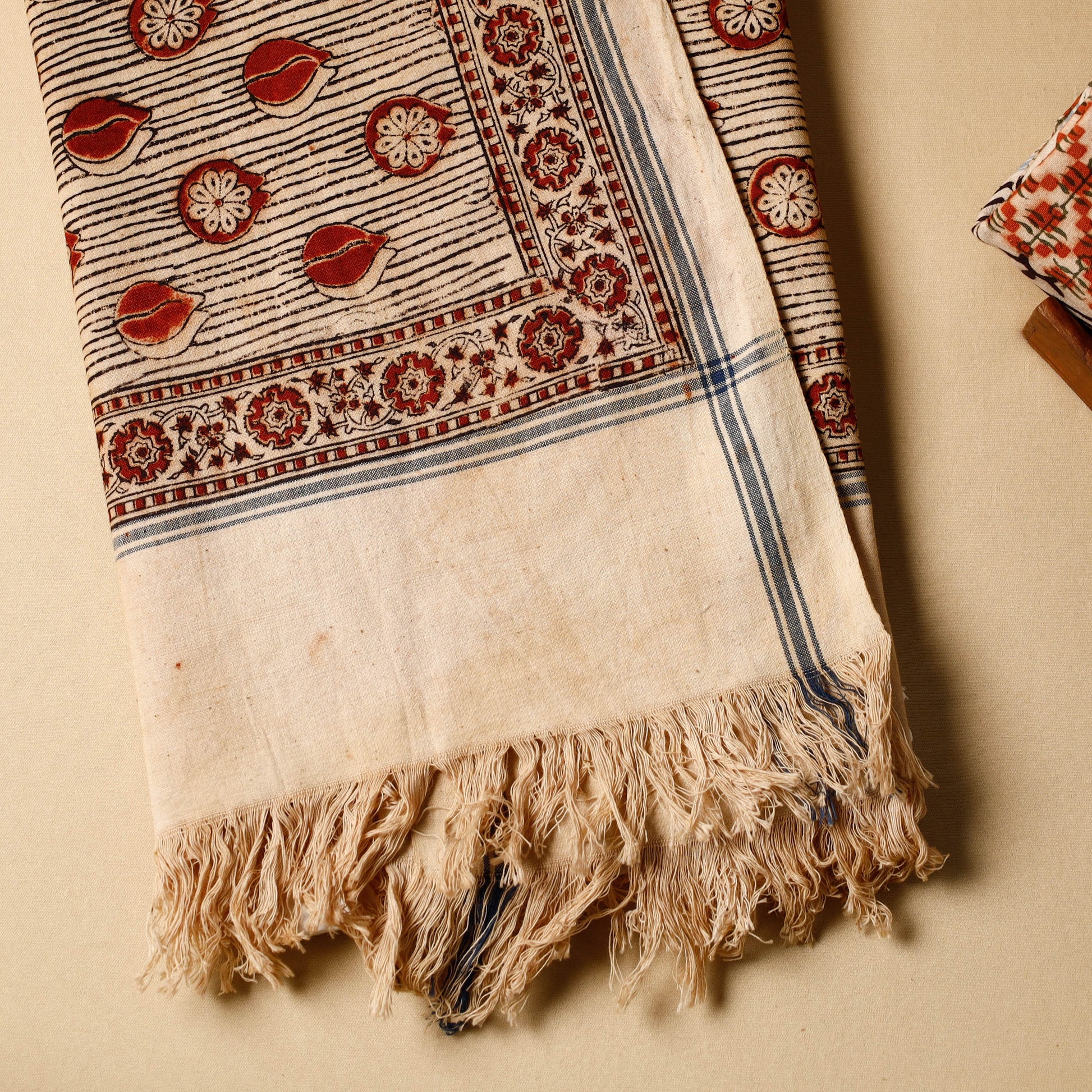 Beige - Pedana Kalamkari Block Printed Handloom Cotton Towel