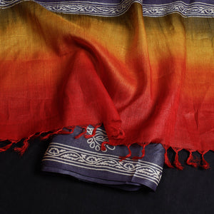 Blue - 2pc Block Printed Tussar Silk Handloom Suit Material Set