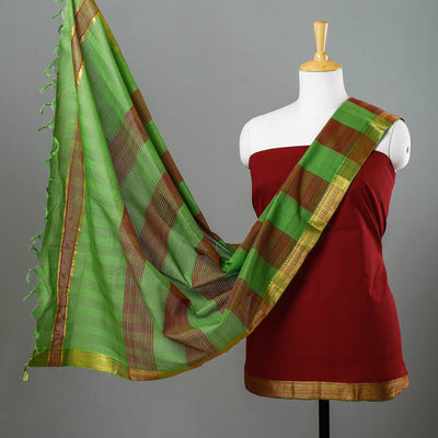 3pc Mangalagiri Handloom Cotton Suit Material Set with Zari Border