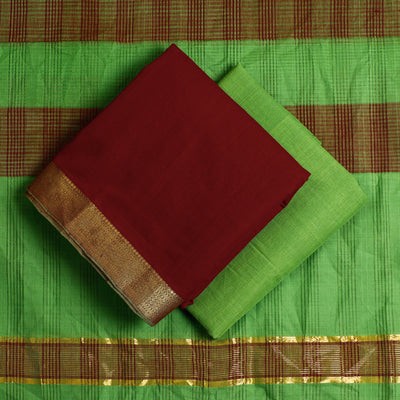 3pc Mangalagiri Handloom Cotton Suit Material Set with Zari Border