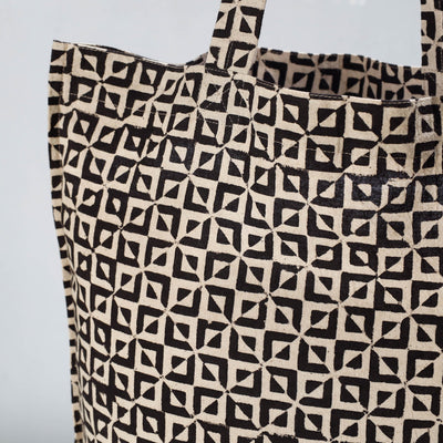 Black - Pedana Kalamkari Block Printed Cotton Shopping Bag