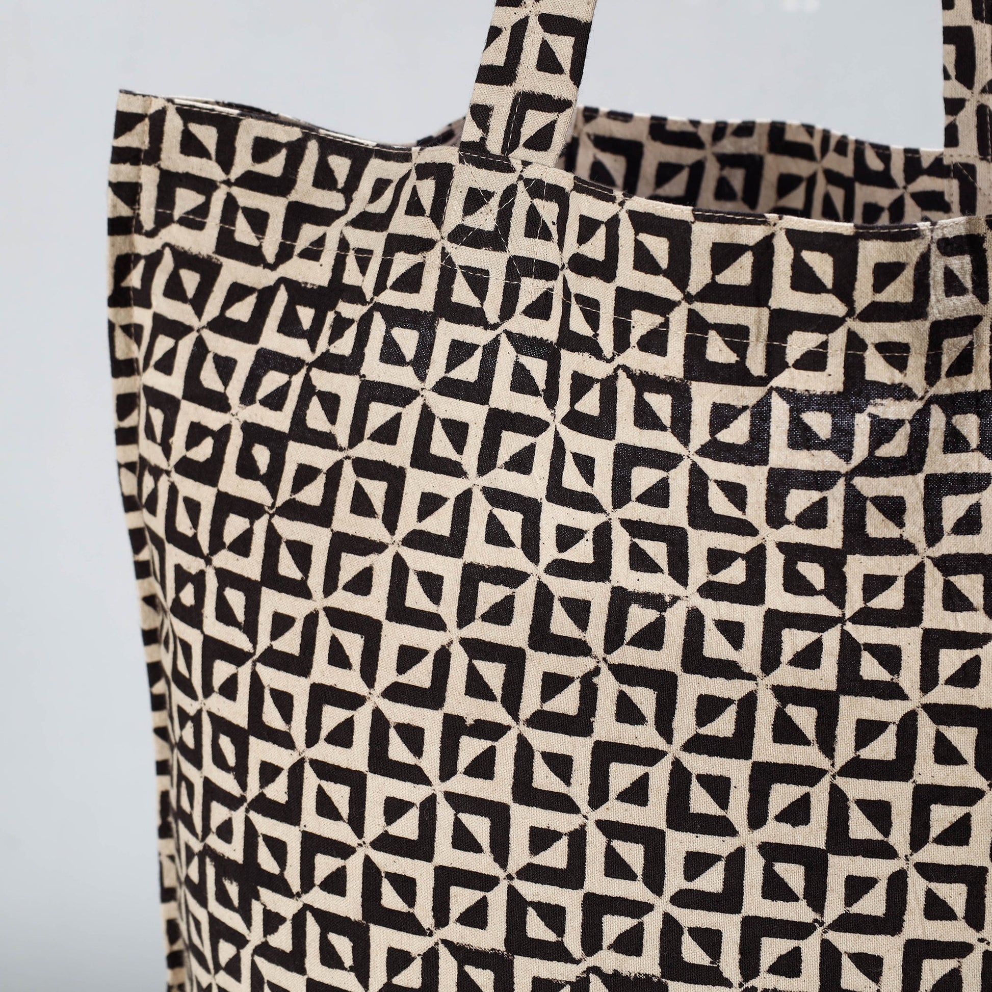 Black - Pedana Kalamkari Block Printed Cotton Shopping Bag