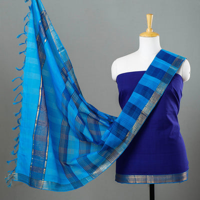 3pc Mangalagiri Handloom Cotton Suit Material Set with Zari Border