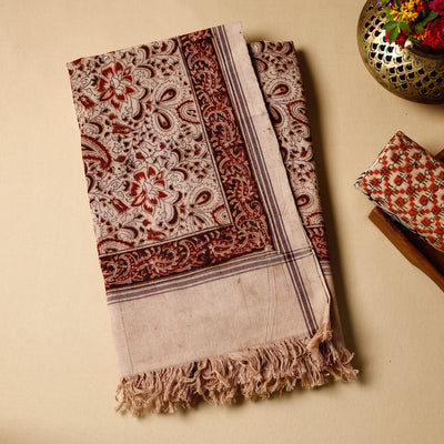 Beige - Pedana Kalamkari Block Printed Handloom Cotton Towel