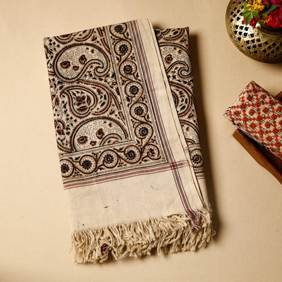 Beige - Pedana Kalamkari Block Printed Handloom Cotton Towel