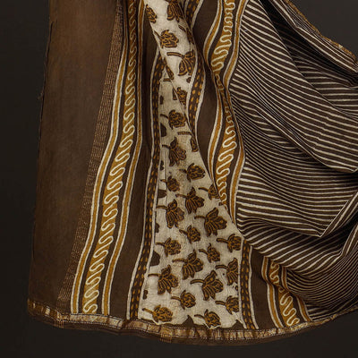 Brown - 3pc Akola Block Printed Cotton Suit Material Set