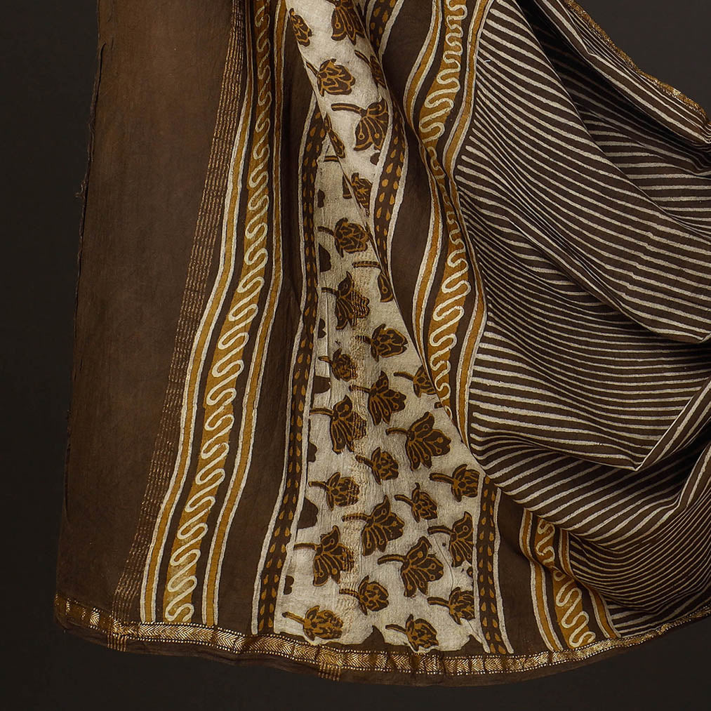 Brown - 3pc Akola Block Printed Cotton Suit Material Set