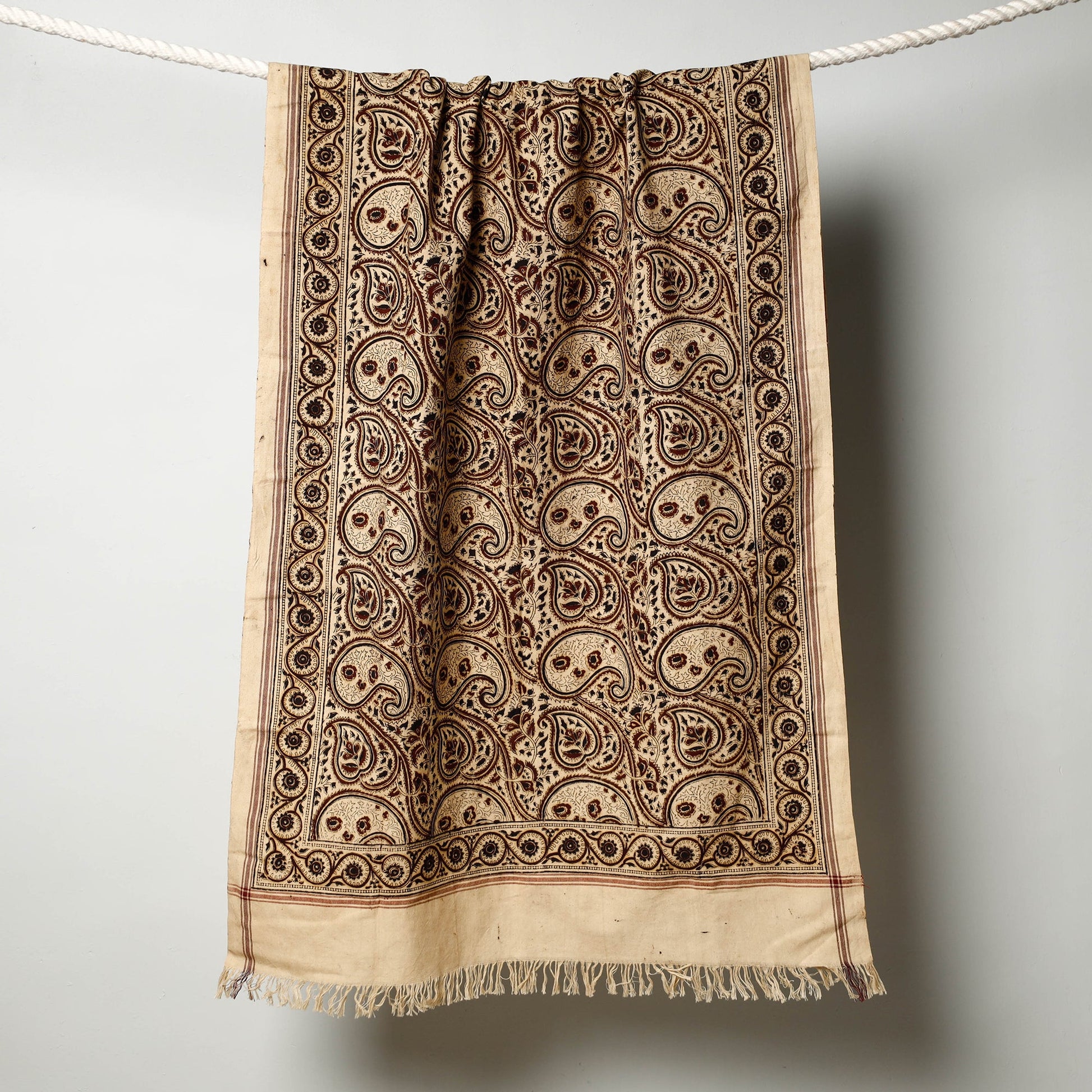 Beige - Pedana Kalamkari Block Printed Handloom Cotton Towel