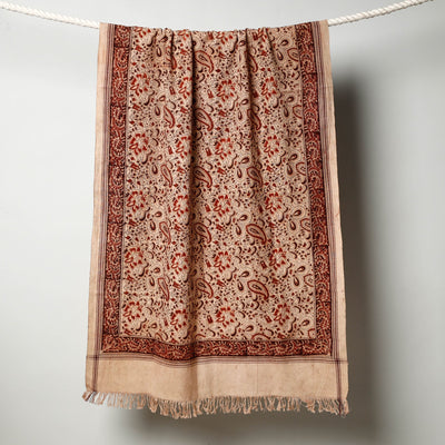 Beige - Pedana Kalamkari Block Printed Handloom Cotton Towel