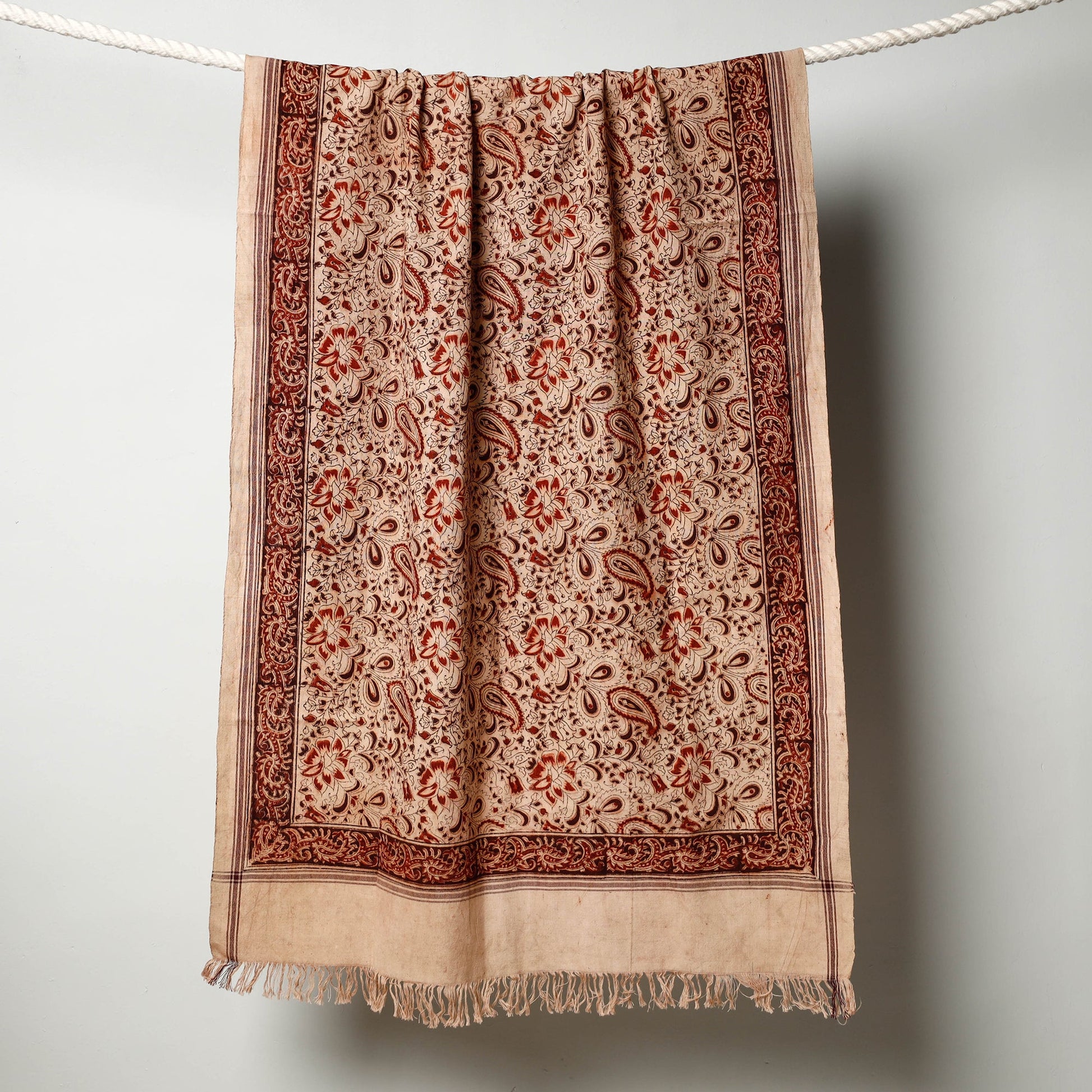 Beige - Pedana Kalamkari Block Printed Handloom Cotton Towel