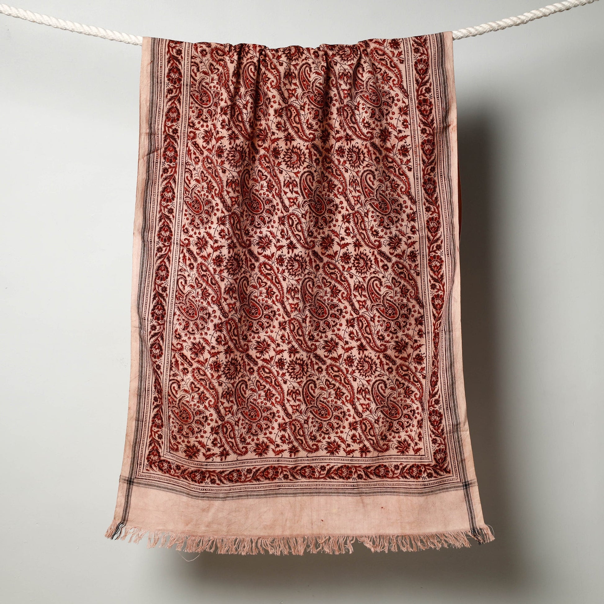 Beige - Pedana Kalamkari Block Printed Handloom Cotton Towel