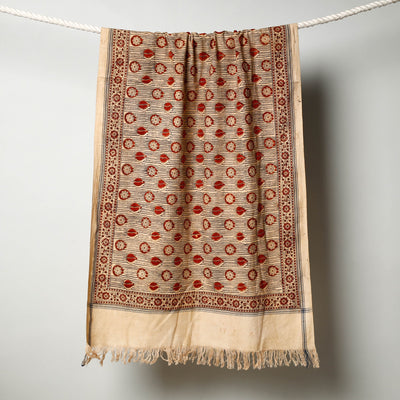 Beige - Pedana Kalamkari Block Printed Handloom Cotton Towel