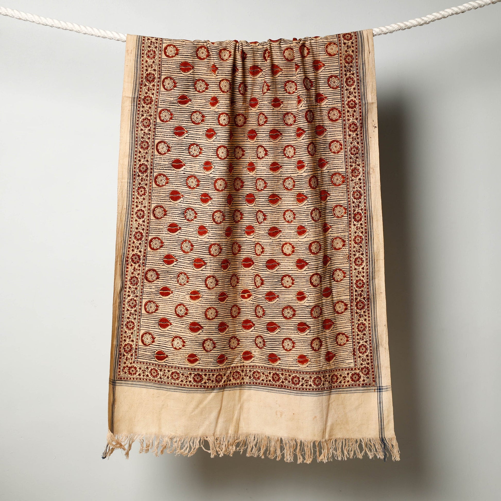 Beige - Pedana Kalamkari Block Printed Handloom Cotton Towel