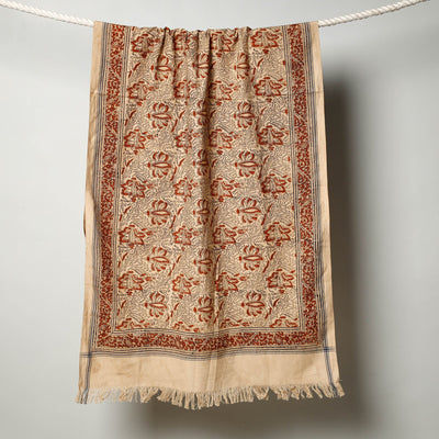Beige - Pedana Kalamkari Block Printed Handloom Cotton Towel