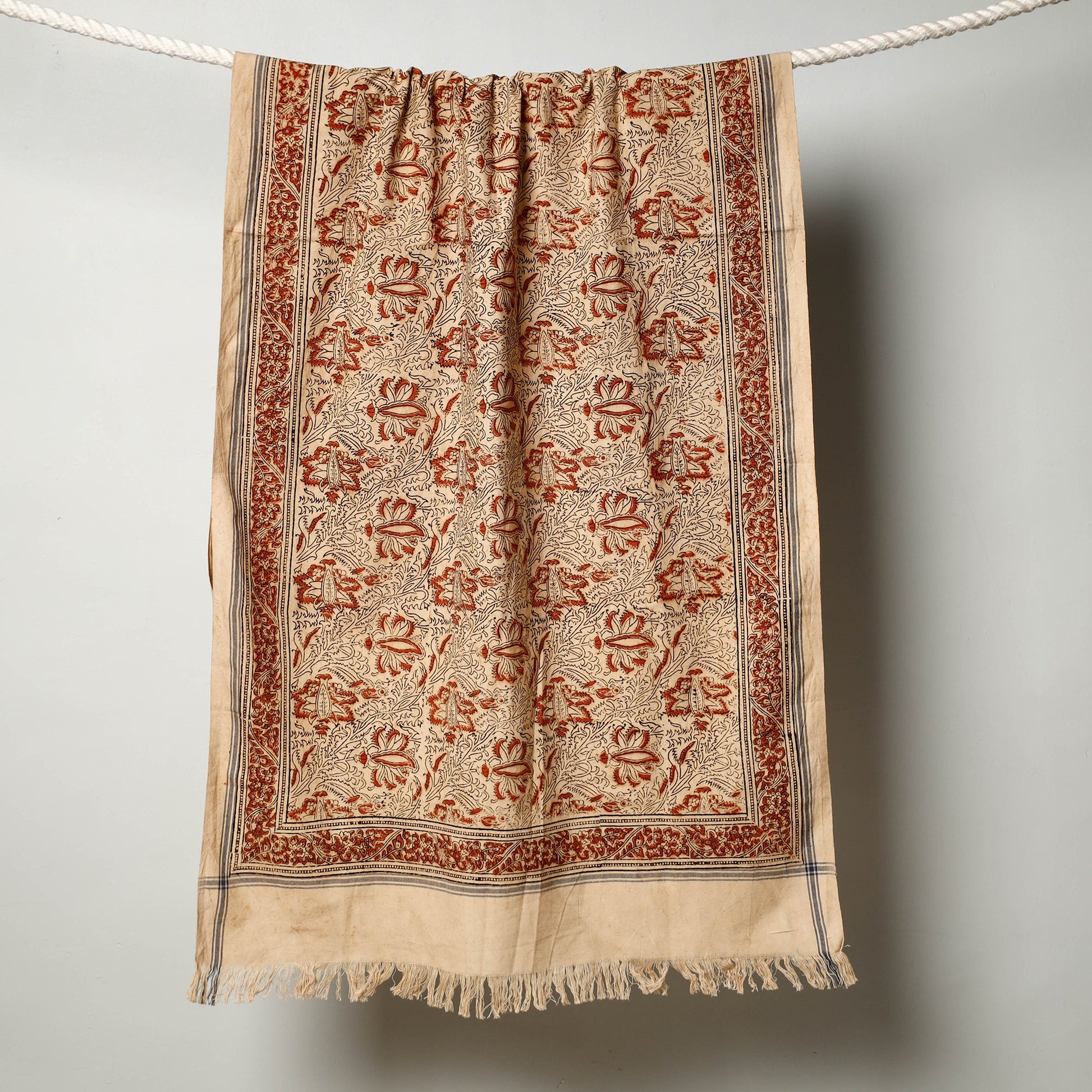 Beige - Pedana Kalamkari Block Printed Handloom Cotton Towel