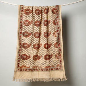 Beige - Pedana Kalamkari Block Printed Handloom Cotton Towel