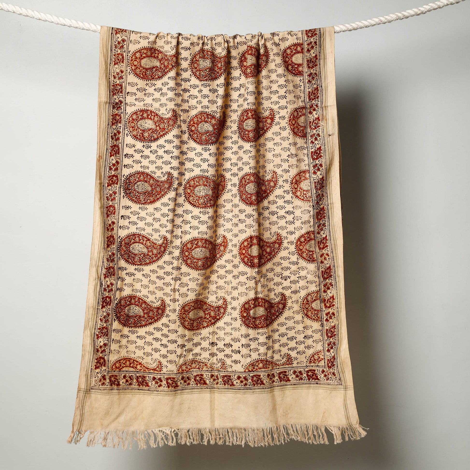 Beige - Pedana Kalamkari Block Printed Handloom Cotton Towel