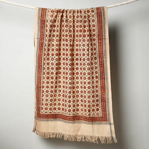 Beige - Pedana Kalamkari Block Printed Handloom Cotton Towel