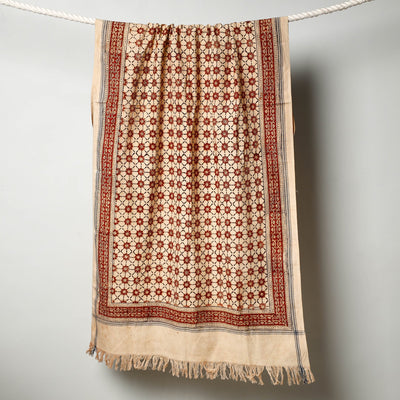 Beige - Pedana Kalamkari Block Printed Handloom Cotton Towel