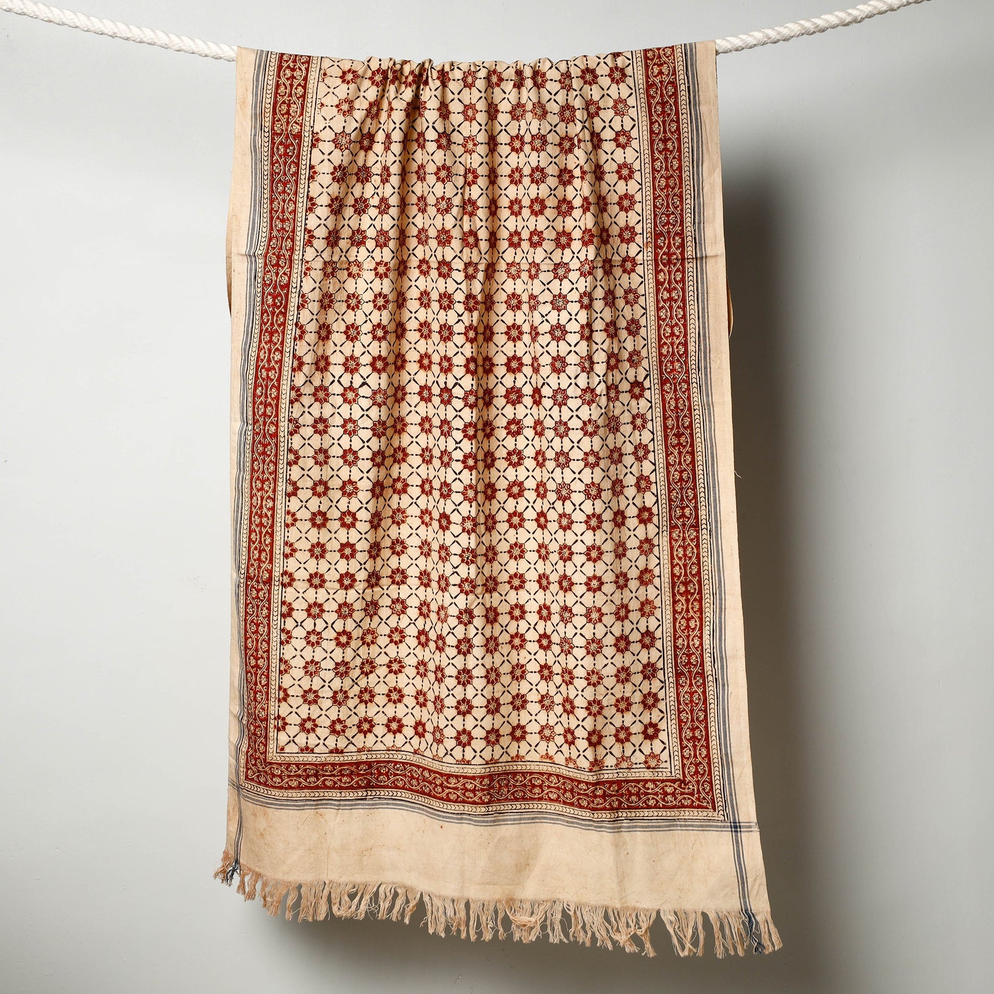 Beige - Pedana Kalamkari Block Printed Handloom Cotton Towel