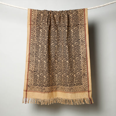Black - Pedana Kalamkari Block Printed Handloom Cotton Towel