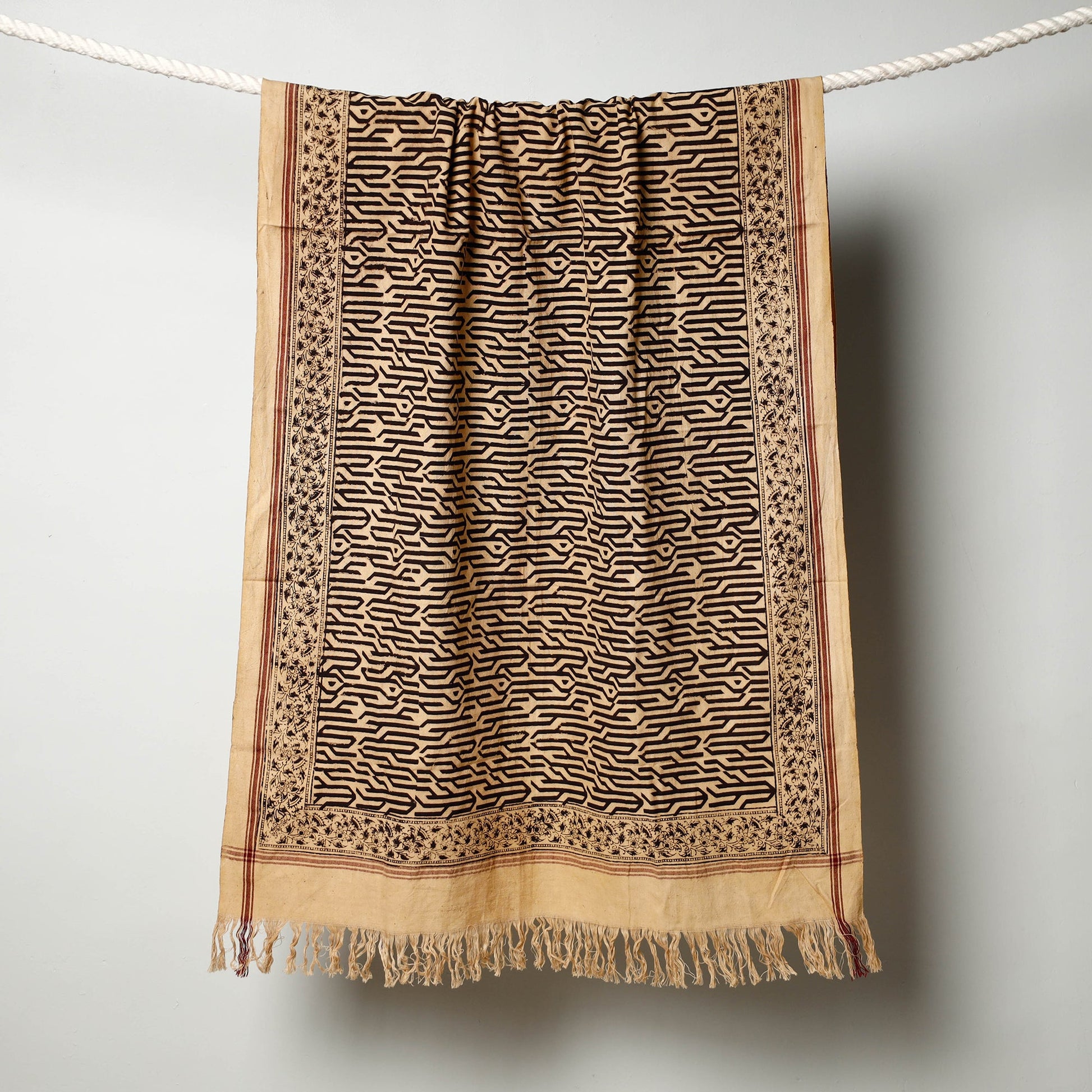 Black - Pedana Kalamkari Block Printed Handloom Cotton Towel