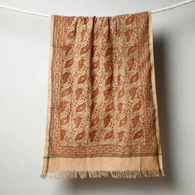 Beige - Pedana Kalamkari Block Printed Handloom Cotton Towel