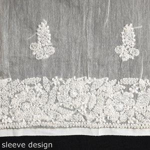 Beige - Lucknow Chikankari with Parsi Style Embroidery Chanderi Silk Kurta Material - 3.15 Meter