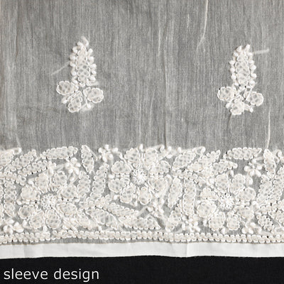 Beige - Lucknow Chikankari with Parsi Style Embroidery Chanderi Silk Kurta Material - 3.15 Meter