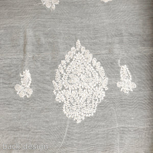 Beige - Lucknow Chikankari with Parsi Style Embroidery Chanderi Silk Kurta Material - 3.15 Meter