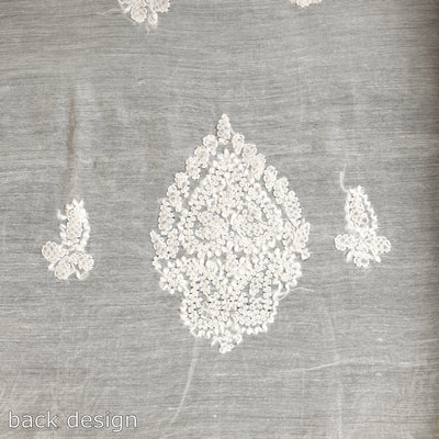Beige - Lucknow Chikankari with Parsi Style Embroidery Chanderi Silk Kurta Material - 3.15 Meter
