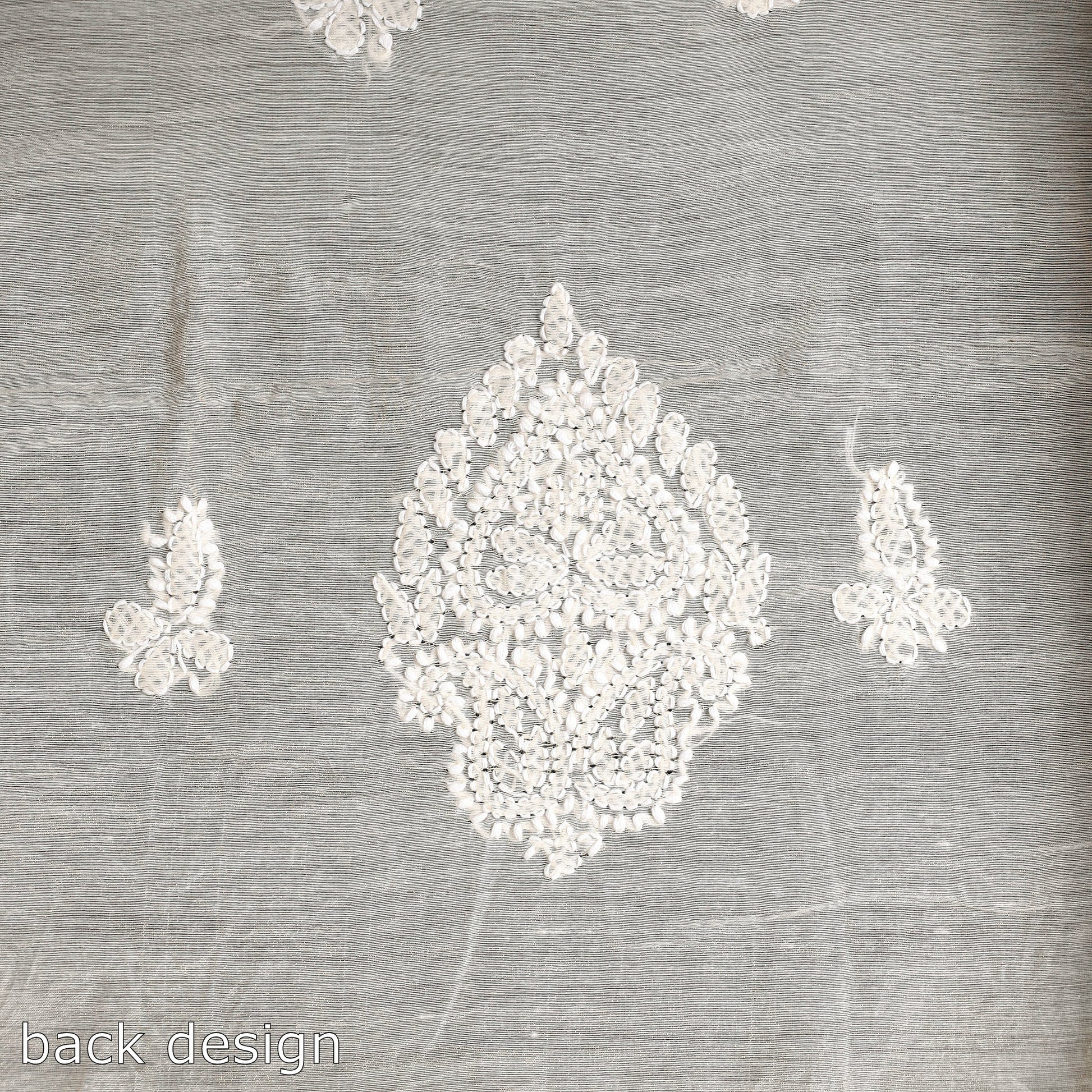Beige - Lucknow Chikankari with Parsi Style Embroidery Chanderi Silk Kurta Material - 3.15 Meter