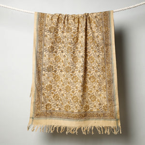 Beige - Pedana Kalamkari Block Printed Handloom Cotton Towel