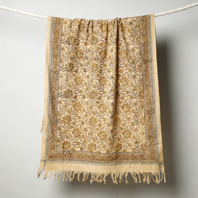 Beige - Pedana Kalamkari Block Printed Handloom Cotton Towel