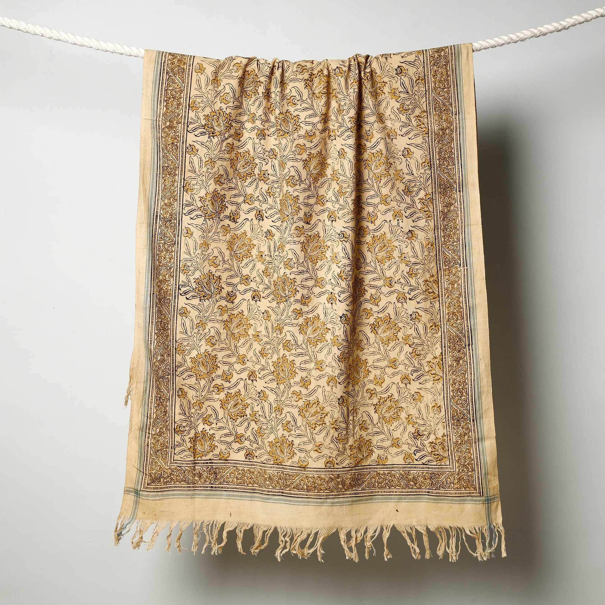 Beige - Pedana Kalamkari Block Printed Handloom Cotton Towel