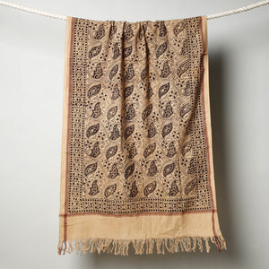 Beige - Pedana Kalamkari Block Printed Handloom Cotton Towel