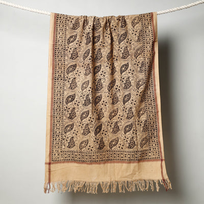 Beige - Pedana Kalamkari Block Printed Handloom Cotton Towel
